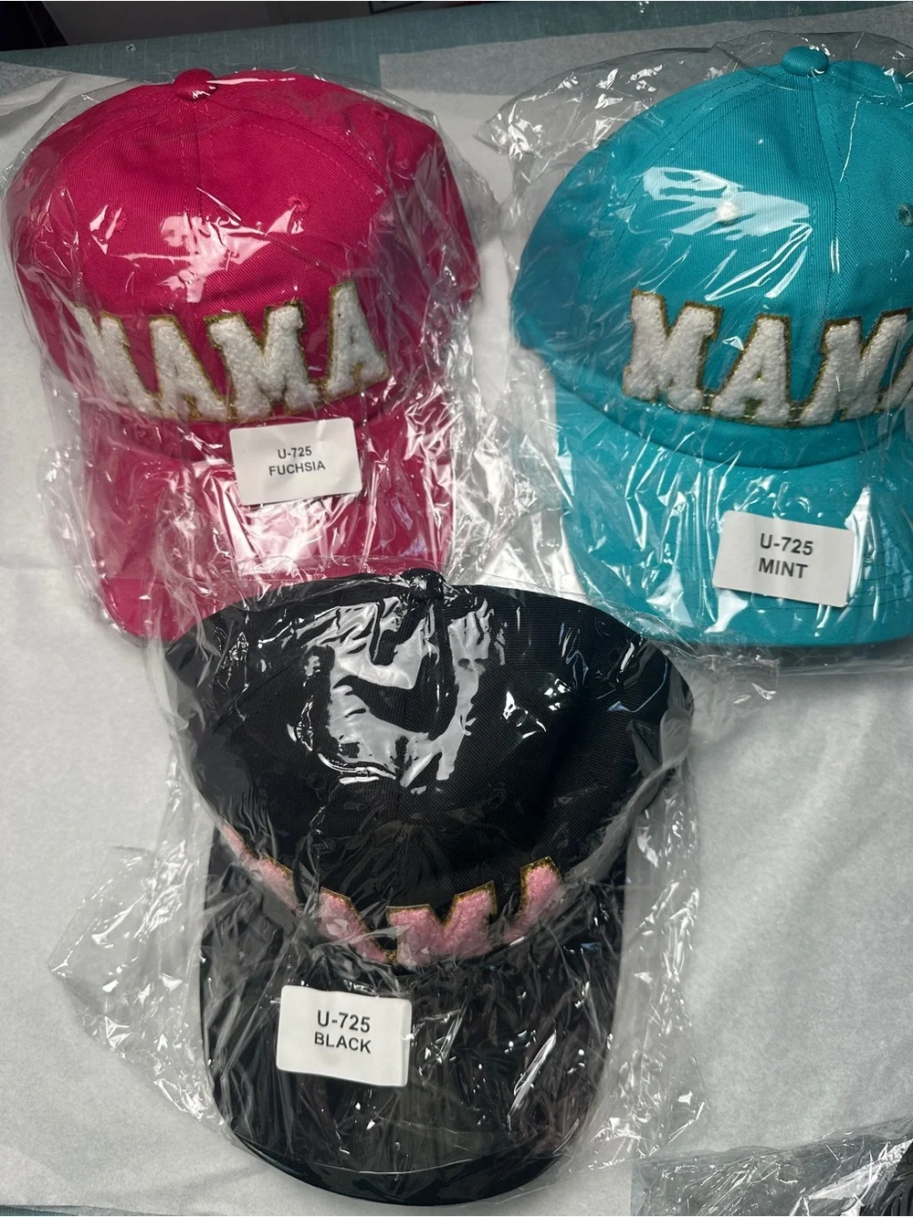 Embroidered Chenille Mama Trucker hat- Fuchsia, Mint & Black